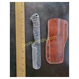 Hand Forged Damascus Steel Knife w/ Leather Sheath