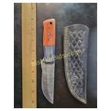 Hand Forged Damascus Steel Knife w/ Leather Sheath