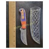 Hand Forged Damascus Steel Knife w/ Leather Sheath