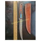 Hand Forged Damascus Steel Knife w/ Leather Sheath