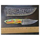 Hand Forged Damascus Steel Knife w/ Leather Sheath