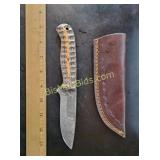 Hand Forged Damascus Steel Knife w/ Leather Sheath