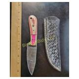 Hand Forged Damascus Steel Knife w/ Leather Sheath