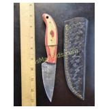 Hand Forged Damascus Steel Knife w/ Leather Sheath