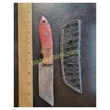 Hand Forged Damascus Steel Knife w/ Leather Sheath