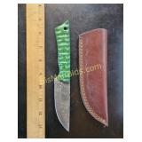 Hand Forged Damascus Steel Knife w/ Leather Sheath