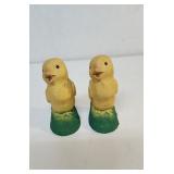 2 Vintage molded plaster baby chick figurines