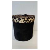 Round black storage box with leopard print lid