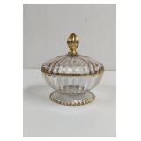 Vintage Jeannette Clear Glass Gold Trim Footed