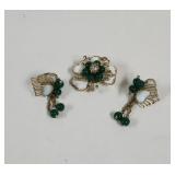 Vintage HOBE Floral Green Jade rhinestone  brouch