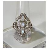 Sterling Silver Moonstone Cabochon and rhinestone