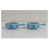 Vintage Cronin Blue Tulip handled soup bowls