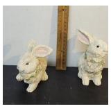 2 Vintage resin bunny figurines holiday decor.