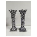 Tall Silver Poly Resin Leaves Candle Holder's
