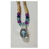 Glass teardrop blue mushroom pendant on Bohemian