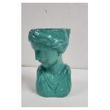 Roman Women's Bust Teal green  Planter/Vase