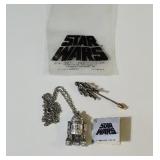1977 R2D2 figural Pendant and C3PO stick pin both