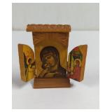 Vintage Wooden Triptych mini hand Virgin Mary