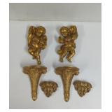 Vintage Cherub with shelfs gold tone wall decor