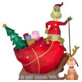 Gemmy 19836 Airblown Grinch and Max in Sleigh Chr