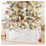 Glitzhome 26' L Washed White Wooden Tree Collar T