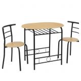 VECELO: 3-Piece Wooden Round Table & Chair Set fo VECELO: 3-Piece Wooden Round Table & Chair Set fo
