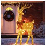 EAMBRITE Christmas Reindeer with Red Bow, 5FT Lig EAMBRITE Christmas Reindeer with Red Bow, 5FT Lig