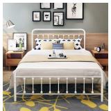 DUMEE White Queen Bed Frame with Headboard and Fo