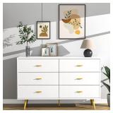 LYNSOM White Dresser for Bedroom, Modern 6 Drawer