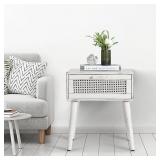 Modern Nightstand Rattan Side Table with Storage, Modern Nightstand Rattan Side Table with Storage,