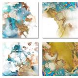 Boswaydeco Turquoise and Gold Canvas Wall Art Pai Boswaydeco Turquoise and Gold Canvas Wall Art Pai