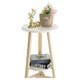 TINSAWOOD Round Side Table, Two-Tier White Side T TINSAWOOD Round Side Table, Two-Tier White Side T