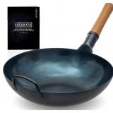 YOSUKATA Flat Bottom Wok Pan - 13.5' Blue Carbon YOSUKATA Flat Bottom Wok Pan - 13.5' Blue Carbon