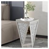 Pregaspor Silver Mirrored End Table, Crystal Inla Pregaspor Silver Mirrored End Table, Crystal Inla