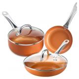 SHINEURI 5 Pieces Copper Cookware Copper Pans and SHINEURI 5 Pieces Copper Cookware Copper Pans and