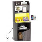 Nightstand with Charging Station and LED Lights, Nightstand with Charging Station and LED Lights,