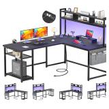 Aheaplus L Shaped Desk with Power Outlet & LED St Aheaplus L Shaped Desk with Power Outlet & LED St