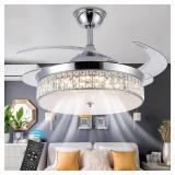 42' Retractable Crystal Ceiling Fans with Lights, 42' Retractable Crystal Ceiling Fans with Lights,