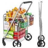 Wellmax Shopping Cart with Wheels, Metal Grocery Wellmax Shopping Cart with Wheels, Metal Grocery