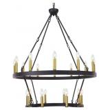 Wellmet Black and Gold Wagon Wheel Chandelier 2 T Wellmet Black and Gold Wagon Wheel Chandelier 2 T