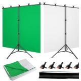 YAYOYA White-Green Screen Backdrop Stand Kit with YAYOYA White-Green Screen Backdrop Stand Kit with