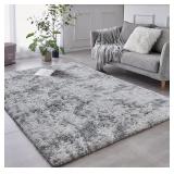 TABAYON Shag Area Rug, 5x7 Ft Tie-Dyed Light Grey TABAYON Shag Area Rug, 5x7 Ft Tie-Dyed Light Grey