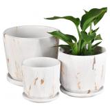 Qzwenxun Ceramic Plant Pots 8.6+7+5.5 Inch Marble Qzwenxun Ceramic Plant Pots 8.6+7+5.5 Inch Marble