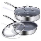 REDMOND Nonstick Frying Pan Skillet Set with Lids REDMOND Nonstick Frying Pan Skillet Set with Lids