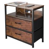 PONROL 23'L*11'W*25'H Rustic End Table with Charg PONROL 23'L*11'W*25'H Rustic End Table with Charg