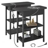 LIDYUK End Table with Charging Station, Set of 2 F