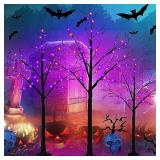 Set of 3 Lighted Black Halloween Tree 4FT 5FT and