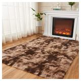 AMTOVO Shag Area Rugs for Bedroom, Tie-Dyed Brown