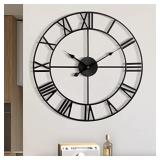 Large Wall Clock, Metal Retro Roman Numeral Clock,