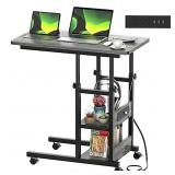 Height Adjustable C Shaped End Table with Charging